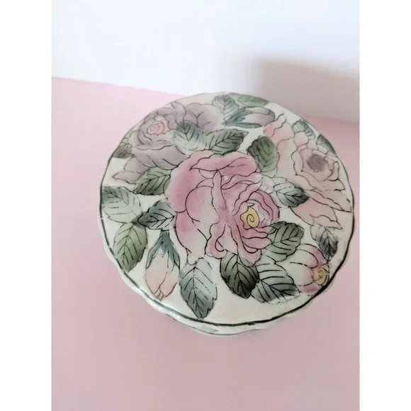 Vintage Andrea By Sadek Large Watercolor Porcelain Trinket Box With Lid - Picture 3 of 8